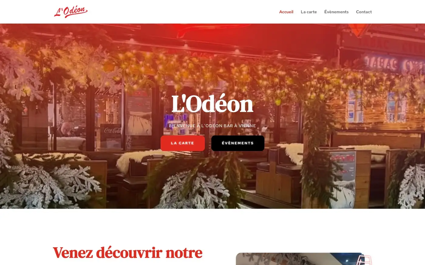 Le site du bar L'Odéon à Vienne, créé par Élixir Création