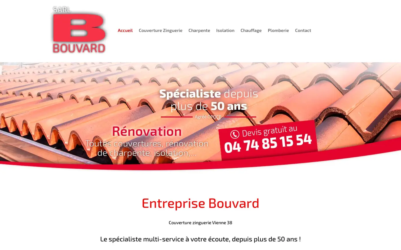 Le site vitrine de l'Entreprise Bouvard, couvreur à Vienne, créé par Élixir Création
